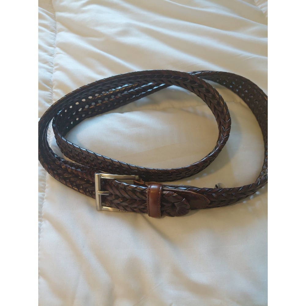 Fossil Brown Mens 42 Braided Leather Brown Adjustable Woven Classic
